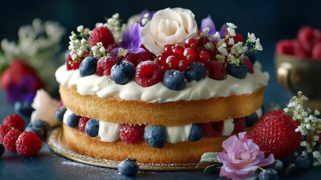 Delightful berry topped layer cake