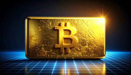 A luminous, gold-colored bar bearing a large capital 'B' with intersecting lines below, on a dark background