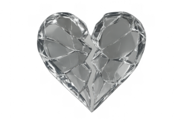 Broken glass heart showing cracks and visible separation
