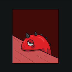 Depressed reptile, red character, EPS illustration