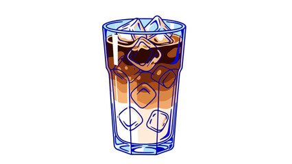 Refreshing Iced Coffee with Milk and Ice Cubes in a Tall Glass