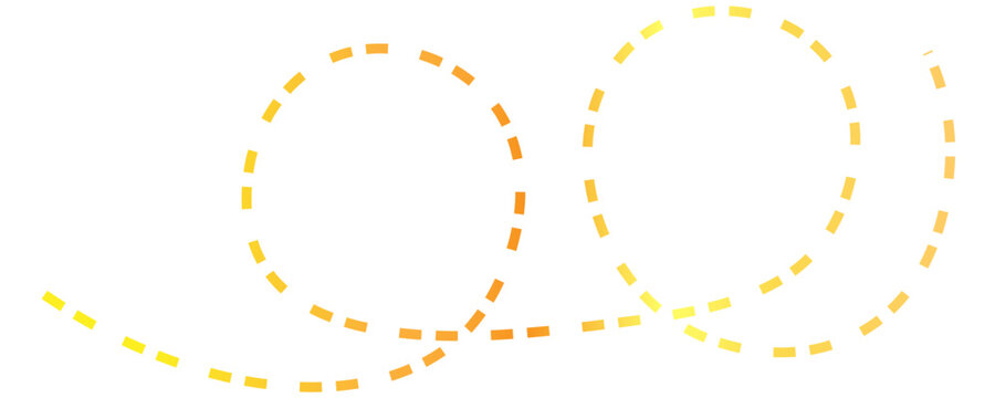 Wavy dashed curvy line, loopy squiggle path, wave border, dashed line divider. Wavy line vector illustration on transparent background
