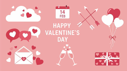 Valentine's Day vector collection with romantic hearts, gifts, champagne, and love notes, perfect for expressing affection and celebrating on February 14th