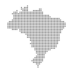 A minimalist dotted map of Brazil is presented on a clean white background, ideal for digital graphics.