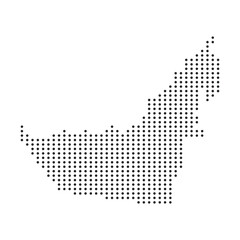 A modern, dotted map of the United Arab Emirates is clearly outlined.