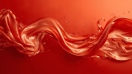 A vibrant red liquid wave with flowing motion and dynamic splashes