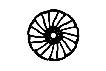 A simple black and white illustration of a wheel design