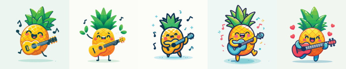 Fototapeta premium cute pineapple vector playing guitar
