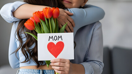 Mother's day celebration with flowers and heartfelt card