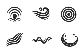 Obraz premium Harmonic Roots Icons. Solid style icons of Harmonic Roots: vibration root, wind spiral, echo node, flowing beam, sound thread,