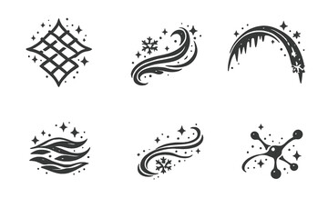 Obraz premium Delicate Motion Icons. Solid style icons of Delicate Motion: mist lattice, flake curve, frozen arc, airy ripple, snow thread, soft