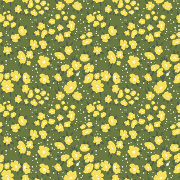 Seamless floral pattern based on traditional folklor art ornaments. Colorful flowers on color background. Scandinavian style. Sweden nordic style. Vector illustration. Simple minimalistic pattern.