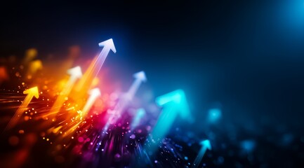 Colorful image of many arrows pointing in different directions. Concept of movement and progress