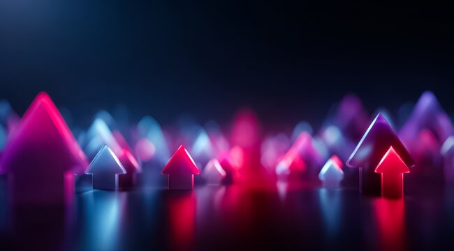 Collection of small, colorful, triangular shapes are arranged in a pattern. The shapes are all pointing upwards - Powered by Adobe