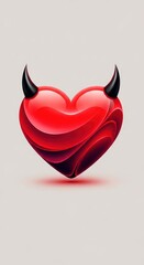 Modern graphic illustration of a stylized red heart featuring devil horns, representing rebellious love, danger, and passion, cool, danger, design