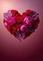 Romantic heart-shaped floral bouquet symbolizing deep affection and passion, ideal for celebrating Valentine's Day love and commitment, relationship, special day, roses