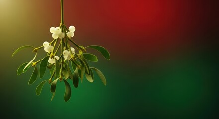 Traditional festive mistletoe decoration hanging for holiday kissing traditions during the winter season celebration, Christmas, closeup, sprig