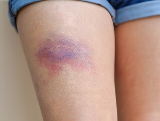 Bruised Thigh - Close Up of Injury and Skin Discoloration