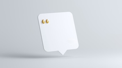 A minimalist white speech bubble with stylish golden quotation marks, perfect for highlighting quotes or important messages in a clean design.