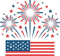 Obraz premium American Flag with Fireworks Display in Red Blue and White vector illustration EPS file download. 
