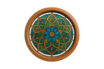 Decorative Mandala Window Art Stained Glass Design Isolated on a Transparent Background