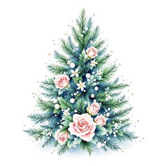 Festive floral Christmas tree with roses and pine branches