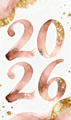Watercolor 2026 with gold glitter and rose gold accents