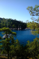Scenic view of G&ouml;cek, a picturesque coastal town on the Turkish Riviera which known for its modern marinas, luxury yachts, and surrounding islands and bays in Fethiye, Turkey.