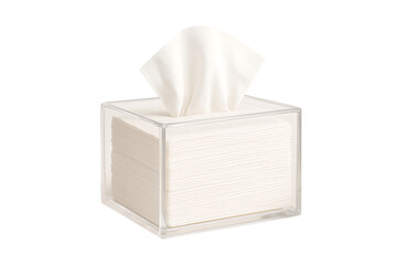 White tissue paper box isolated on clear background soft napkins storage hygiene and cleanliness concept suitable for bathroom household care and healthcare product presentation