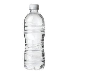 Clear plastic bottle filled with water placed on white background for product display and marketing purposes