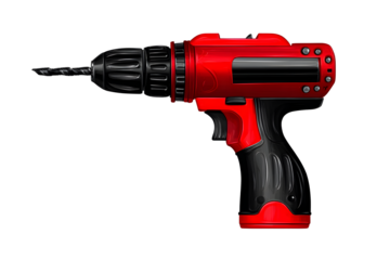 Cordless drill with black and red design used for home repairs and DIY tasks in a workshop setting
