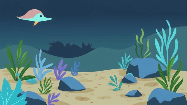 Underwater Scene with Dolphin and Coral Reef.