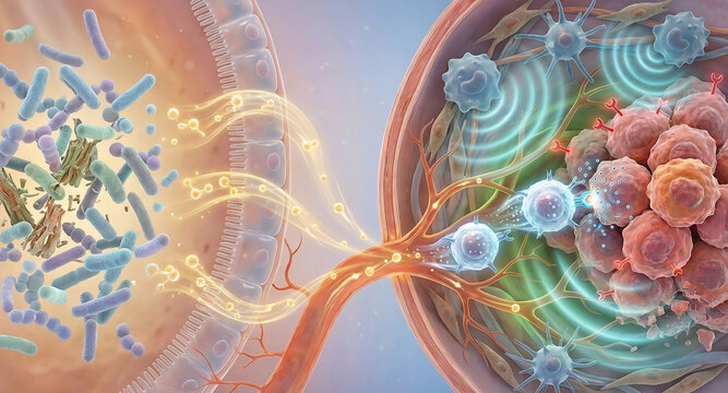 Gut-Tumor Axis: Microbiome-Derived SCFAs Travel via Bloodstream to Trigger IL-10 Signaling and Enhance T Cell Infiltration in Gastric Cancer