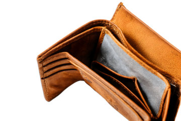 Leather wallet opened to show compartments with cards and space for cash