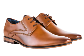 Men's brown dress shoes displayed on white background for fashion and style purposes
