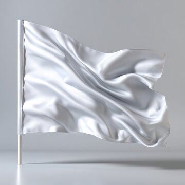 surrender symbol, a lifelike rendering of a waving white flag on a sleek grey backdrop symbolizing deliberate surrender and determination