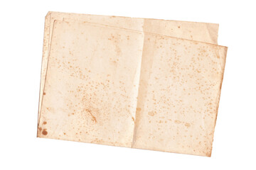 Aged Folded Old Paper Texture Background. Old vintage paper folded in two, isolated on white background. Brown crumpled and folded parchment vintage paper sheet with space for text