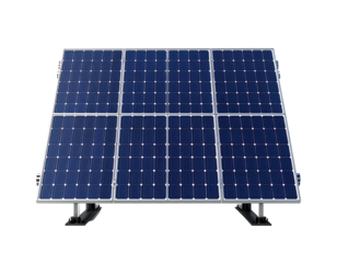 Solar panel array on supports, dark blue surface