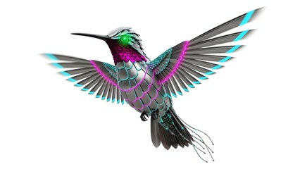 Obraz premium Hummingbird in flight with iridescent feathers isolated on white background