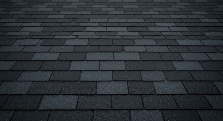 Detailed close-up of dark asphalt roof shingles creating a repeating pattern suitable for construction or home repair backgrounds ,house ,roof ,panel