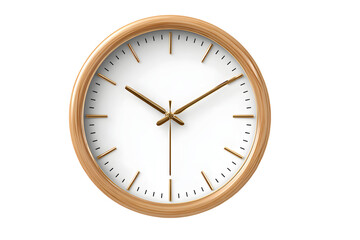 Wooden wall clock showing time in clear numbers with gold hands and simple design suitable for different spaces