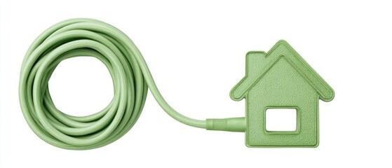 Green cable connects to house outline; isolated on white background