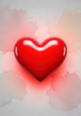 A polished digital artwork featuring a glossy red heart shape centered on a smooth neutral background with soft watercolor borders, perfect for romance, love, stylized, feeling