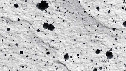 Rough, white surface texture with irregular dark holes and small splatter marks
