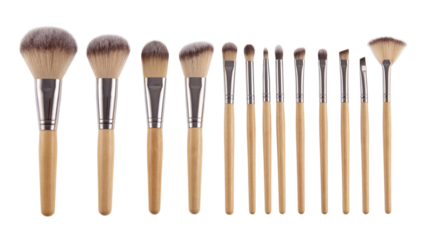 Set of professional makeup brushes on transparent background