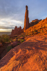 beautiful sunset at fisher towers in utah, usa
