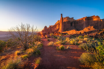 beautiful sunset at fisher towers in utah, usa