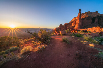beautiful sunset at fisher towers in utah, usa