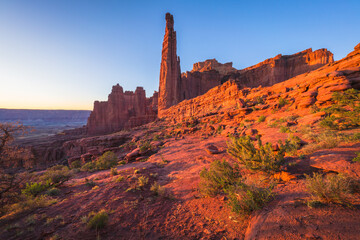 beautiful sunset at fisher towers in utah, usa