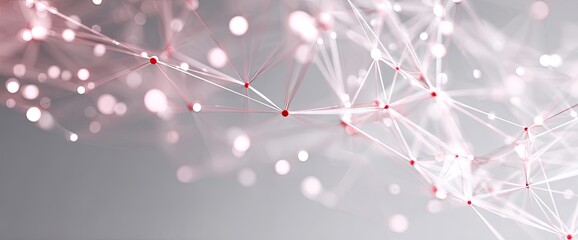 Abstract interconnected network of pink spheres & lines on gray backdrop